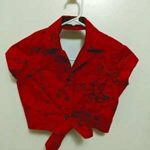 Red Pinup top with window back & star buttons